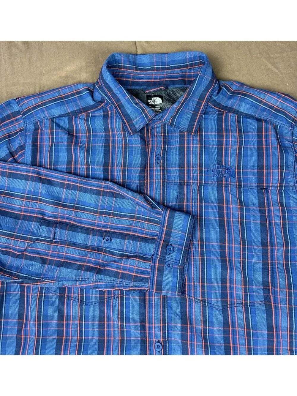 The North Face Men's XL Plaid Hiking Shirt Long Sleeve Button Up Blue Orange